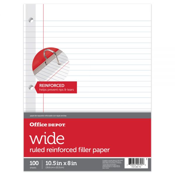 Multipurpose Reinforced 3-Hole Punched Filler Paper, Wide Ruled, 100 Sheets